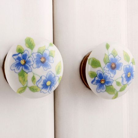 Blue Poppy Flower Flat Knob